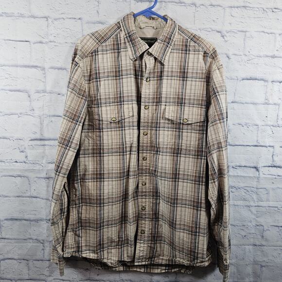 Eddie Bauer Other - Eddie Bauer Pearl Snap Shirt Men's LT Brown Plaid Long Sleeve Hiking Western